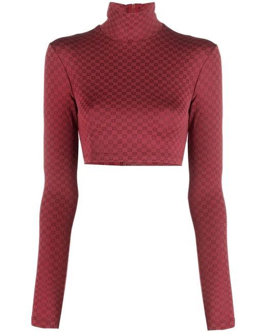 Ambush Red Checkerboard Print Cropped Long Sleeve Shirt