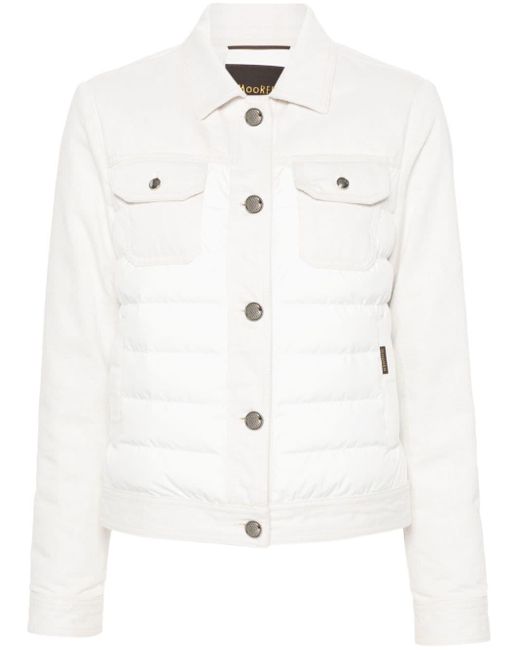 Moorer White Petunia Quilted-panel Denim Jacket