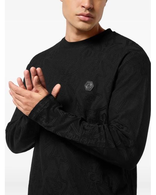 Philipp Plein Black Jacquard Crest T-Shirt for men