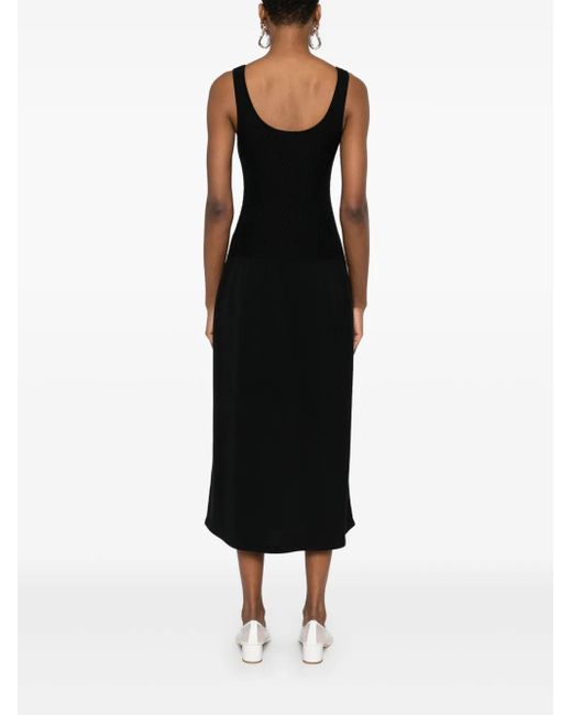 Theory Black Cotton Midi Dress With Wide Neckline