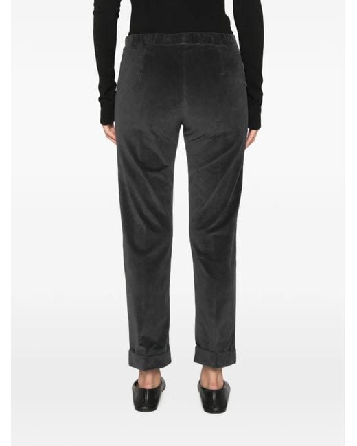 Whyci Black Velvet-Effect Turn-Up Trousers