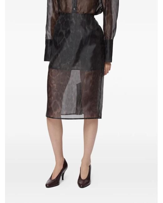 Apparis Black Tyra Leopard Midi Skirt