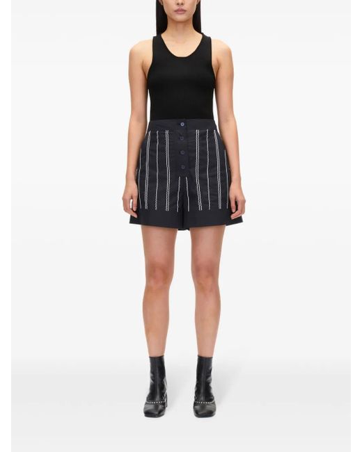 3.1 Phillip Lim Black Wave-Stitching Thigh-Length Shorts