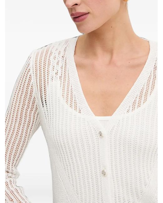 Morgan White Pointelle-Knit Button-Up Cardigan