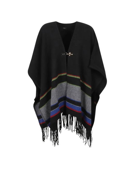 Fay Black Hook-Fastening Fringed Cape Jacket