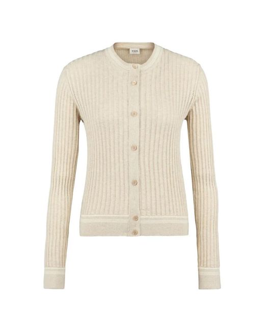 Tod's White Ribbed-Knit Buttoned Cardigan