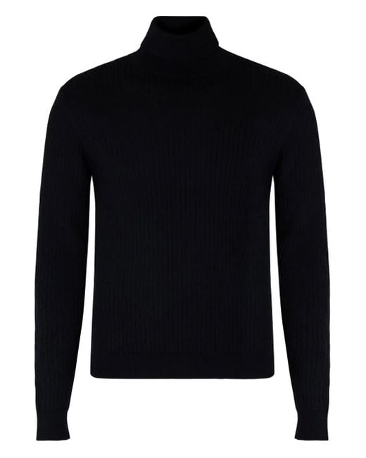 Slowear Black Ribbed Turtleneck Sweater for men