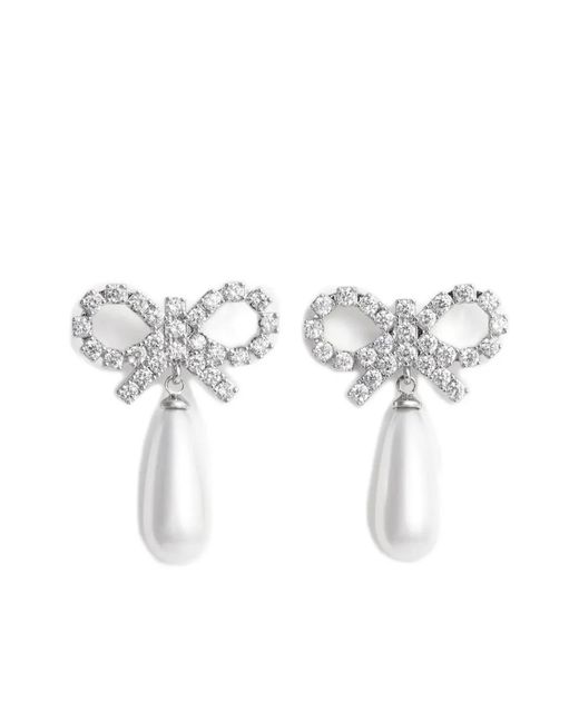 Self-Portrait White Bow Pearl-Embellishment Earrings