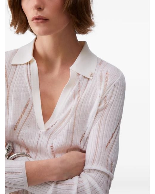 Liu Jo White Wool V-Neck Sweater
