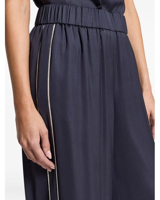 Peserico Blue Stripe-Detail Satin Trousers