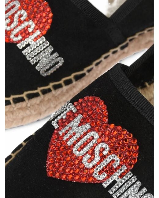 Moschino Black Rhinestone-Logo Platform Espadrilles