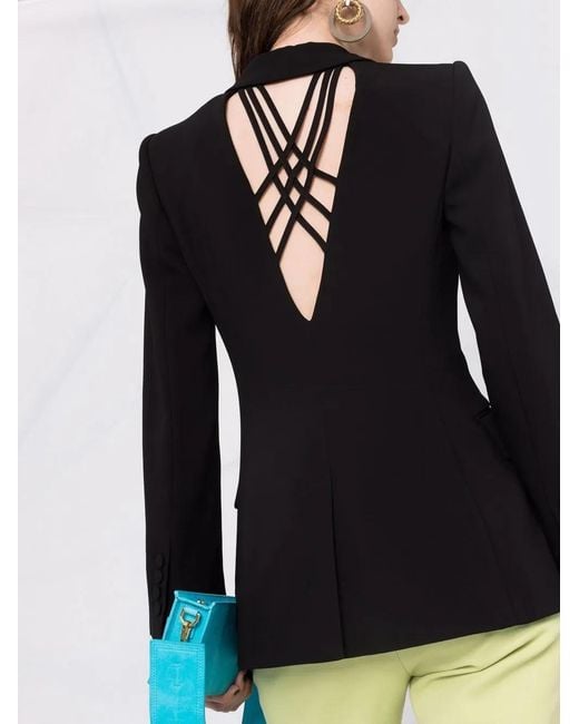 Alberta Ferretti Black Strappy-Back Double-Breasted Blazer