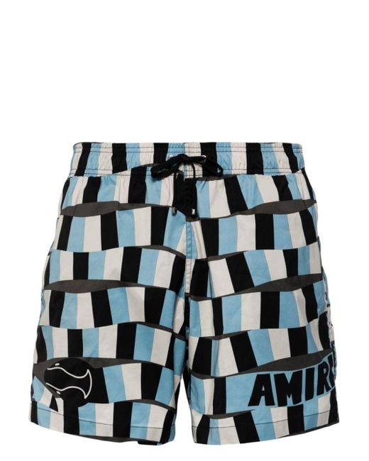 Amiri Black Checkered Swim Shorts for men