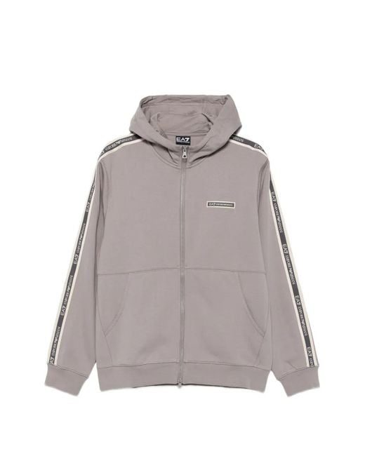 EA7 Gray Logo-Tape Zip-Up Hoodie for men