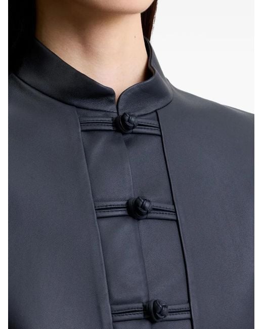 Shanghai Tang Black Buttoned Leather Jacket