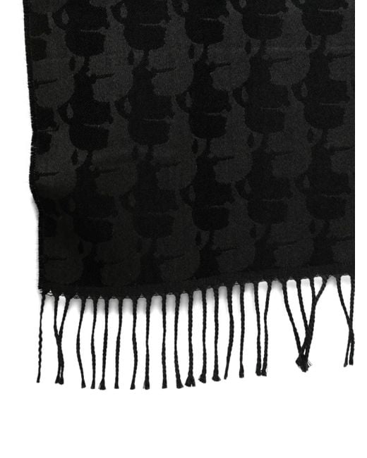 Karl Lagerfeld Gray Checked Fringed-Edges Scarf for men