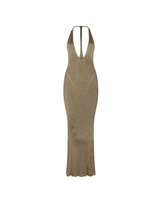 Roberto Cavalli Metallic Ribbed Maxi Dress