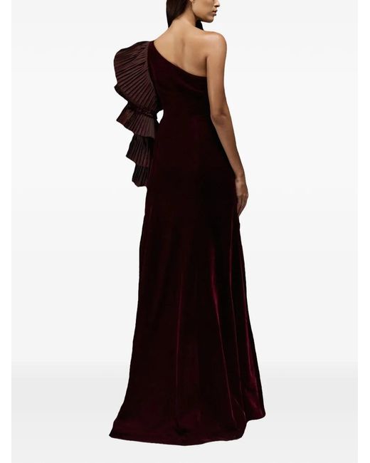 THA SEEN Black Velvet Ruffle-Sleeve Maxi Dress