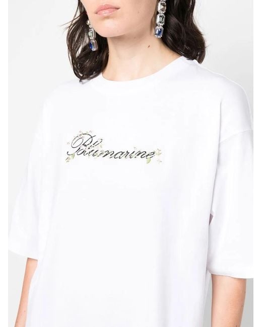 Blumarine White Embroidered-Logo Detail T-Shirt