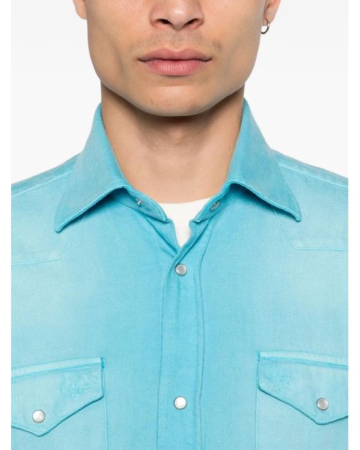 Sartorio Napoli Blue Texas Flap-Pocket Shirt for men