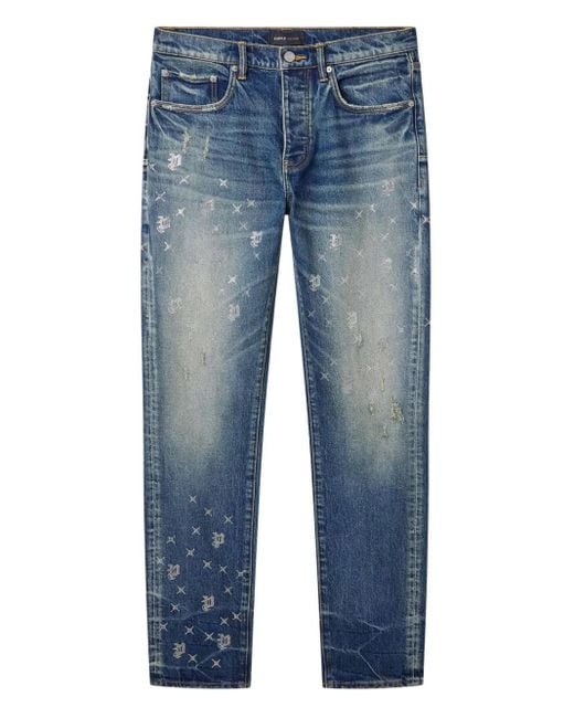 メンズ Purple Brand P005 Monogram Bling ダメージジーンズ Blue