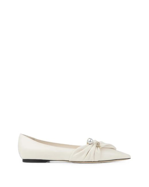 Jimmy Choo White Rafi Pearl-Embellished Ballet Flats