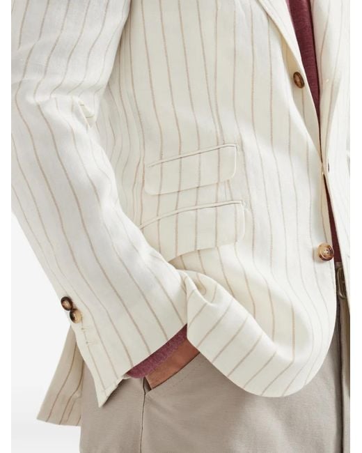 Brunello Cucinelli White Striped Blazer for men