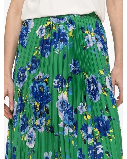 Nissa Green Printed Pleated Midi Skirt