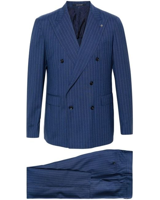 Tagliatore Blue Striped Peak-lapels Double-breasted Suit for men