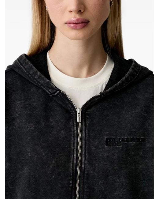 Karl Lagerfeld Black Acid-Wash Logo-Embroidered Hoodie