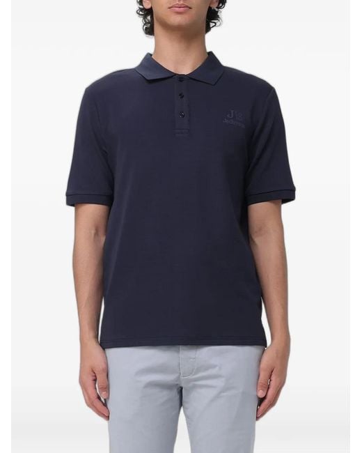 Jeckerson Blue Logo-Print Piqué Polo Shirt for men