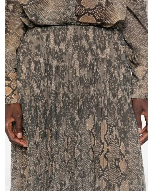 ERMANNO FIRENZE Gray Snake-Print Pleated Midi Skirt