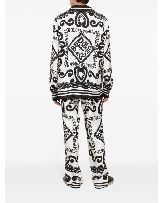 Dolce & Gabbana White Marina-pattern Silk-satin Pyjama Trousers for men