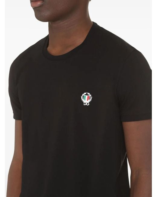 Dolce & Gabbana Black Embroidered T-Shirt for men