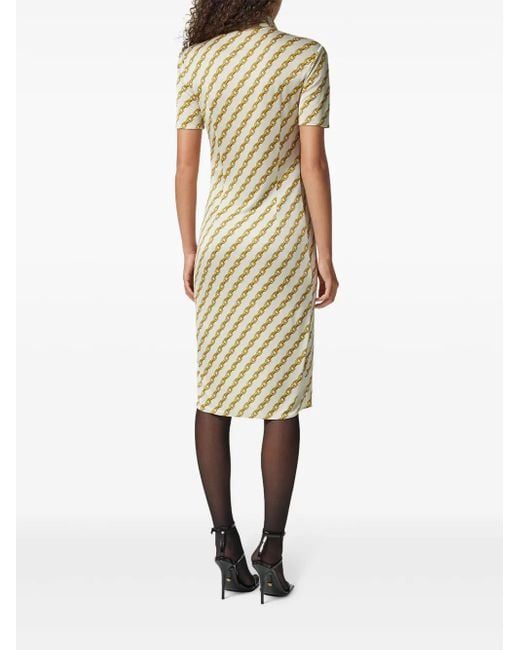 Versace Metallic Chain Stripes Midi Shirt Dress
