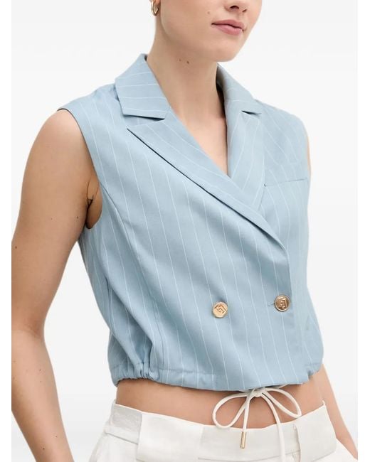 GAUDI Blue Pinstripe-Pattern Double-Breasted Top