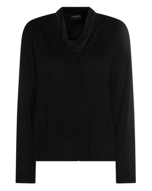 Fabiana Filippi Black Cowl-Neck Button Top