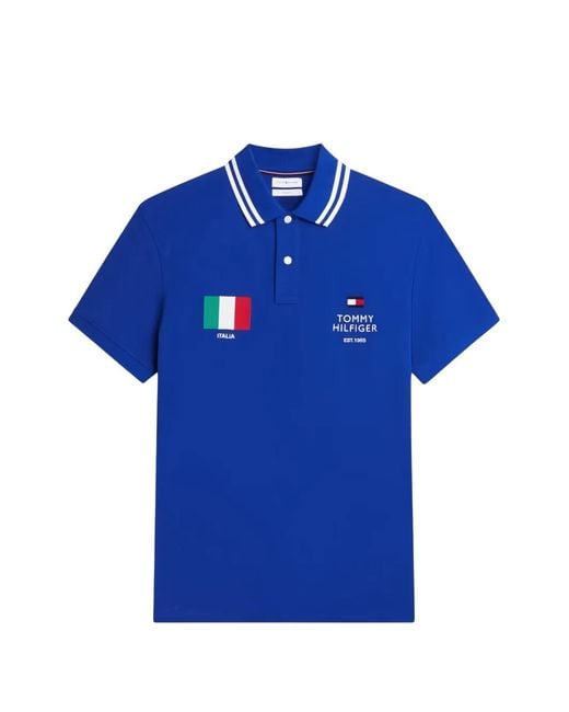 Tommy Hilfiger Blue Logo-Embroidered Tipped Polo Shirt for men