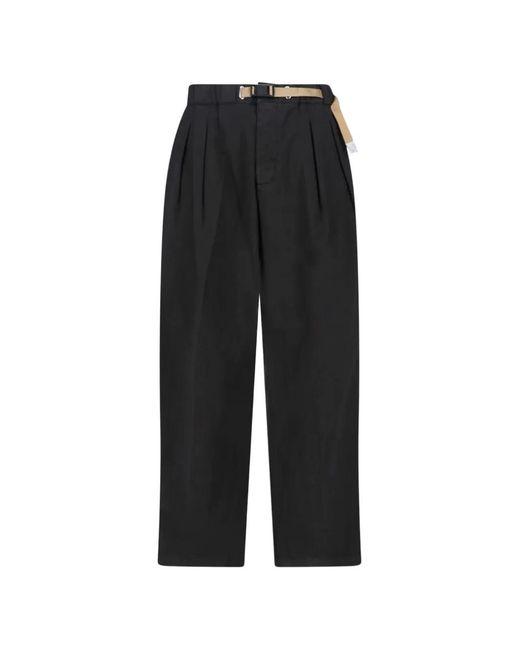 White Sand Black Belt Pleated Trousers for men