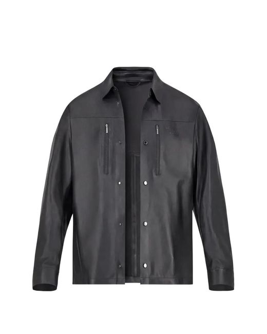BOSS GREEN HUGO BOSS Gray Zip-Pocket Leather Jacket for men