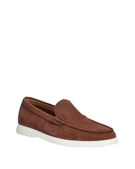 Boss Brown Suede Contrasting-Sole Loafers for men