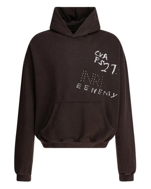 RRR123 Black Stud-Detail Printed Hoodie for men