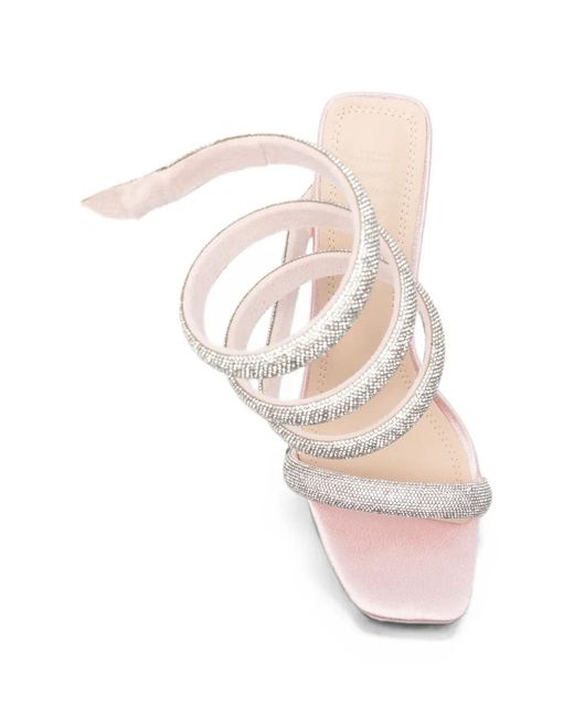 Twentyfourhaitch White Centauro Crystal-Embellished Spiral-Strap Sandals
