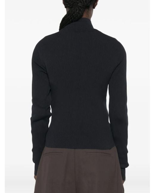 Miu Miu Black Ribbed Zip-Up Cardigan