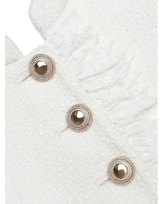 Self-Portrait White Lace-Trim Bouclé Mini Dress