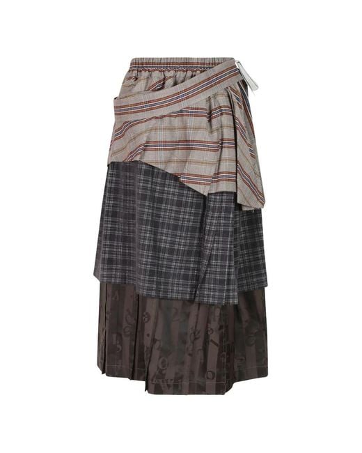 Vivienne Westwood Gray Check-Print Layered Skirt