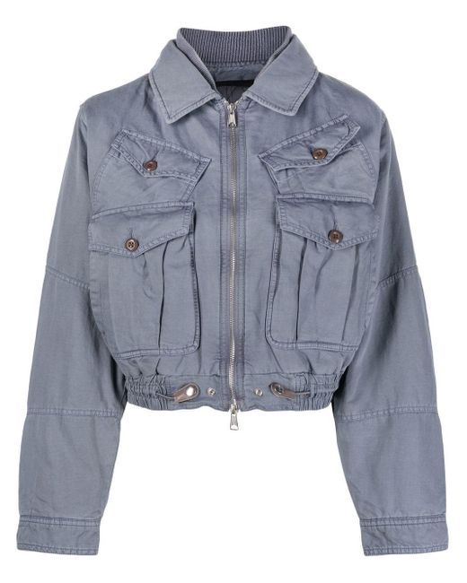 DIESEL Cotton Multipocket Cropped Jacket in Blue Lyst Canada