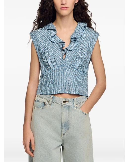 Sandro Blue Sequin Top