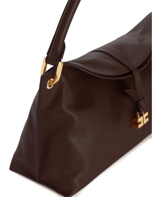 Elisabetta Franchi Brown Medium Boulevard Leather Tote Bag