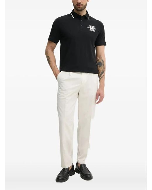 Karl Lagerfeld Black Logo-Patch Cotton-Blend Polo Shirt for men